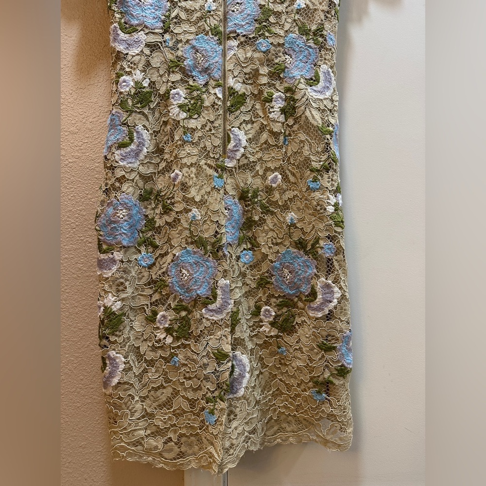 Calvin Klein Womens  Beige Floral Embroidered Lace Dress- US 6 - Picture 6 of 7